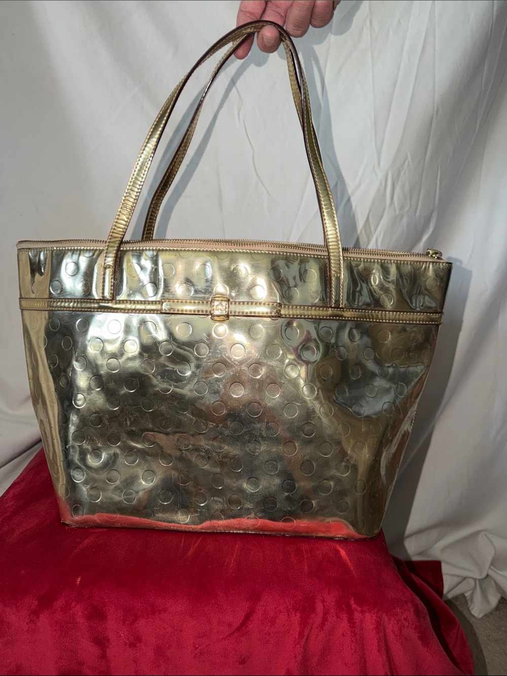 Vintage Kate Spade Metallic Gold Embossed Dot Tote